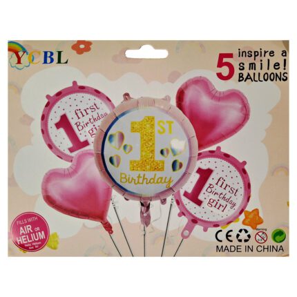 1st Birthday Balloon Set – Pink Balloons For Parties